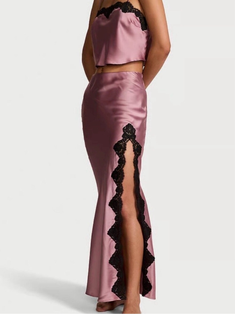 Victoria’s Secret Dream Angels Satin Lace-Trim Cropped Top & Slip Skirt Set